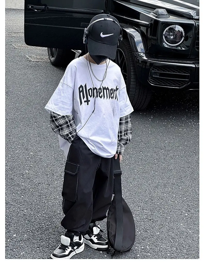 Kids White Hip-Hop T-Shirt Boys Spring Fall Cool Top — feature 10