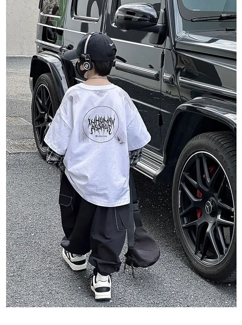 Kids White Hip-Hop T-Shirt Boys Spring Fall Cool Top — feature 11
