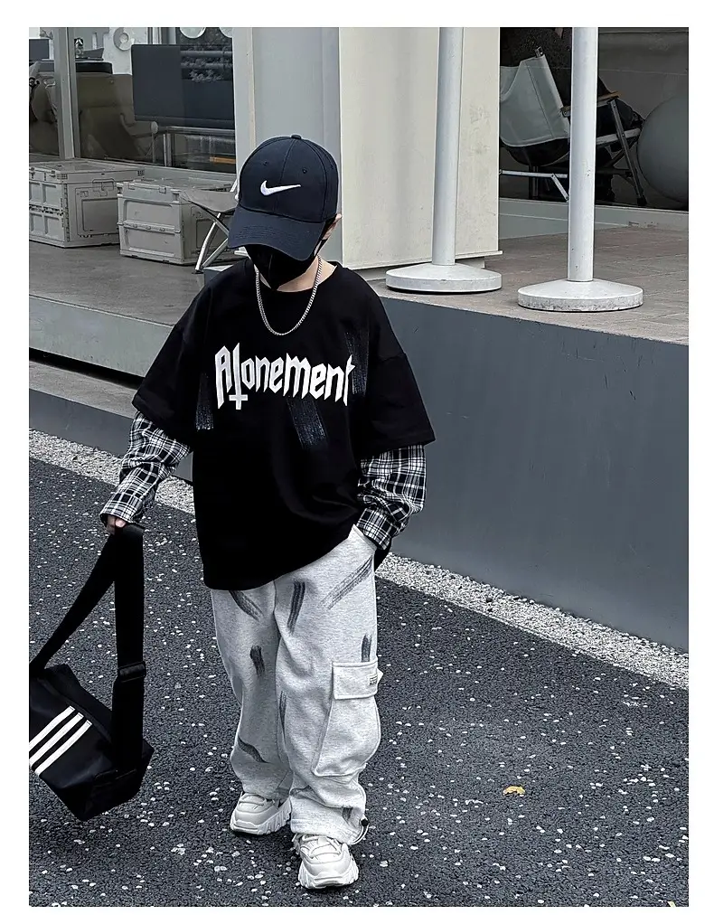 Kids White Hip-Hop T-Shirt Boys Spring Fall Cool Top — feature 12
