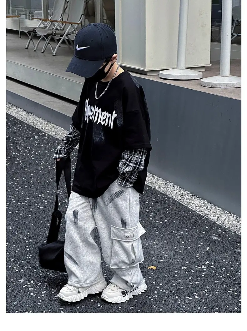 Kids White Hip-Hop T-Shirt Boys Spring Fall Cool Top — feature 13