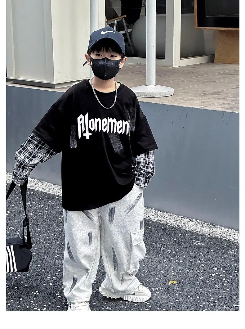 Kids White Hip-Hop T-Shirt Boys Spring Fall Cool Top — feature 14