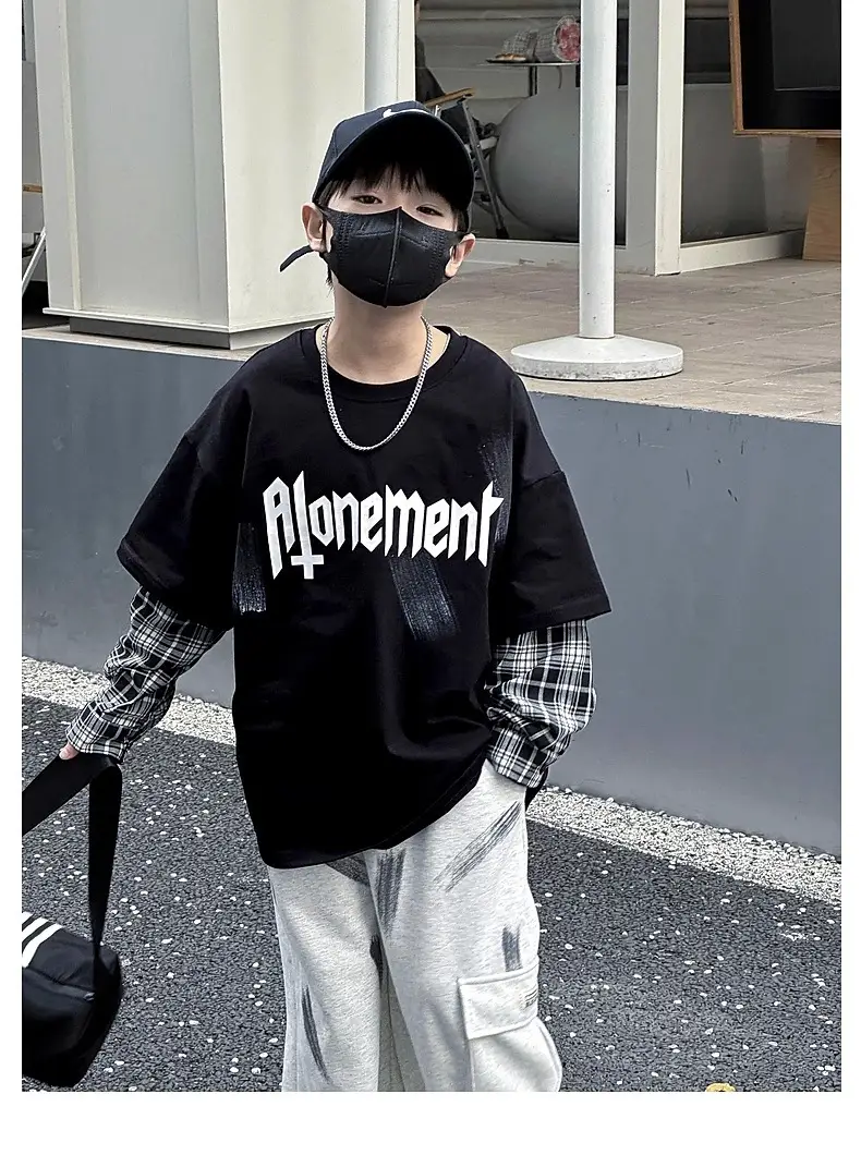 Kids White Hip-Hop T-Shirt Boys Spring Fall Cool Top — feature 17