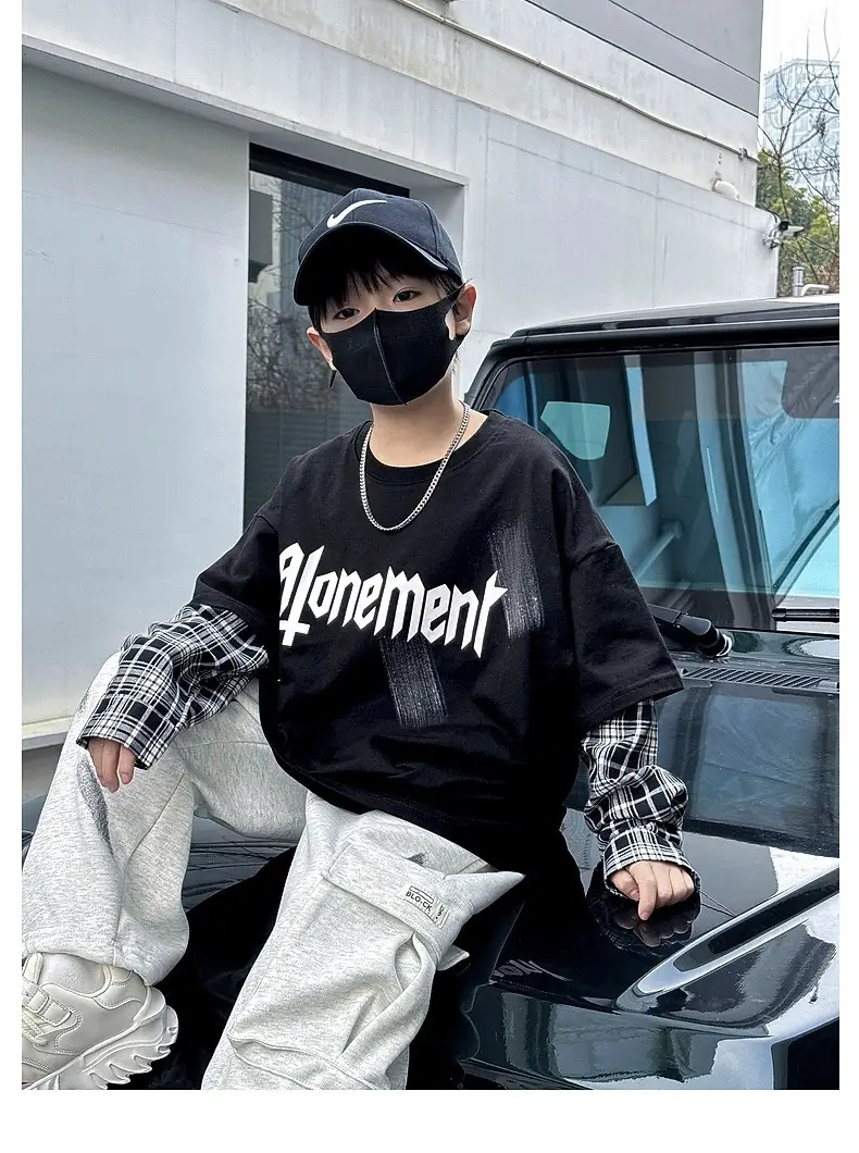 Kids White Hip-Hop T-Shirt Boys Spring Fall Cool Top — feature 18