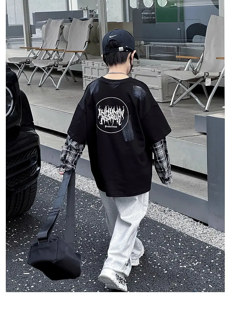 Kids White Hip-Hop T-Shirt Boys Spring Fall Cool Top — feature 19