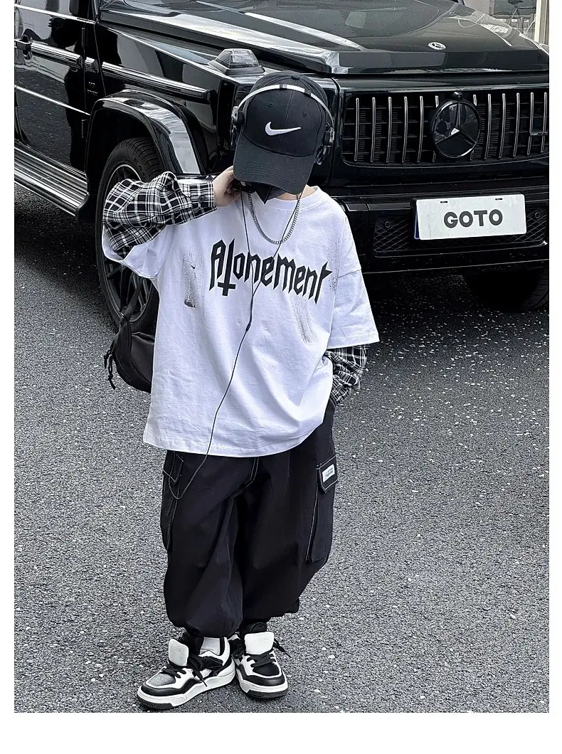 Kids White Hip-Hop T-Shirt Boys Spring Fall Cool Top — feature 4