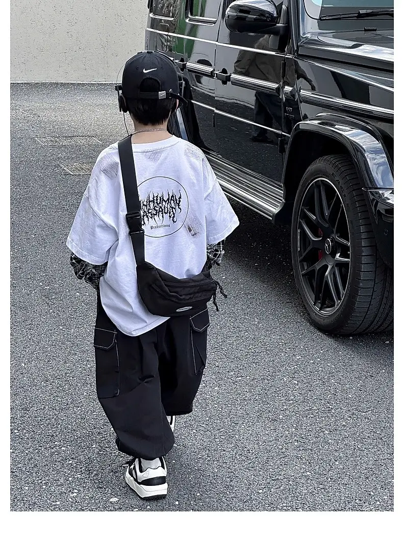Kids White Hip-Hop T-Shirt Boys Spring Fall Cool Top — feature 5