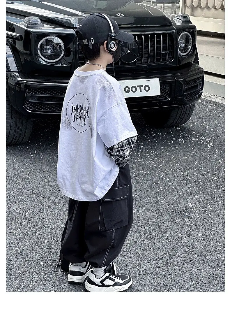 Kids White Hip-Hop T-Shirt Boys Spring Fall Cool Top — feature 6