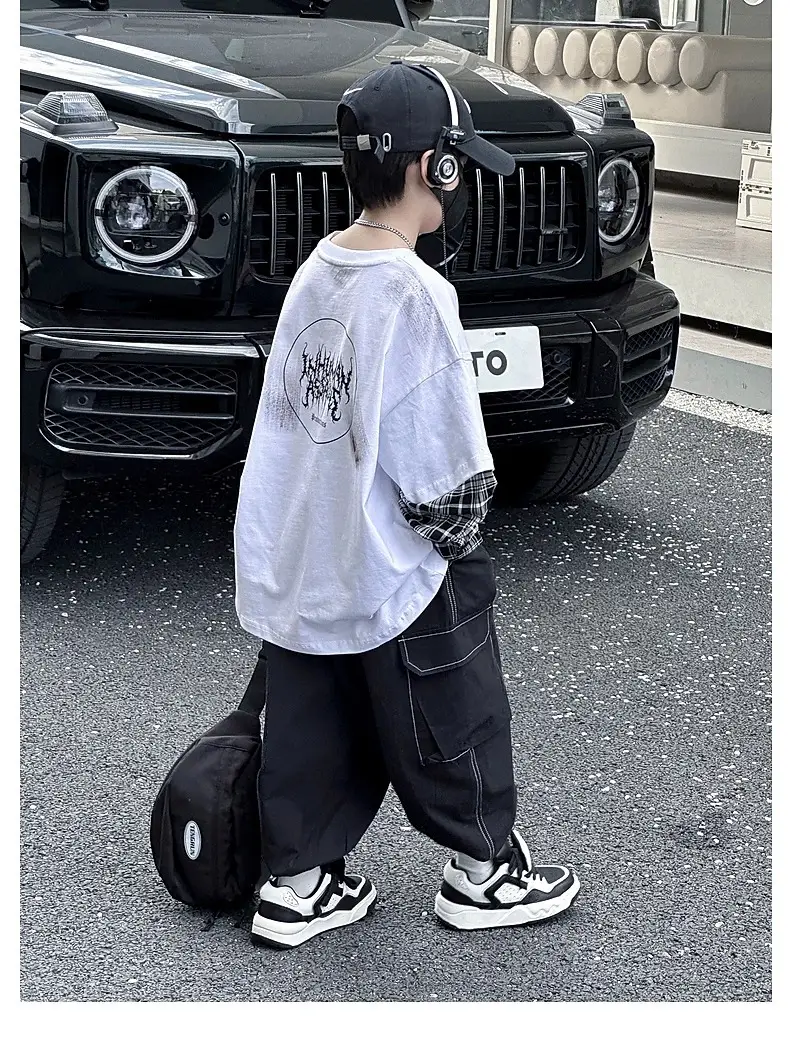 Kids White Hip-Hop T-Shirt Boys Spring Fall Cool Top — feature 7