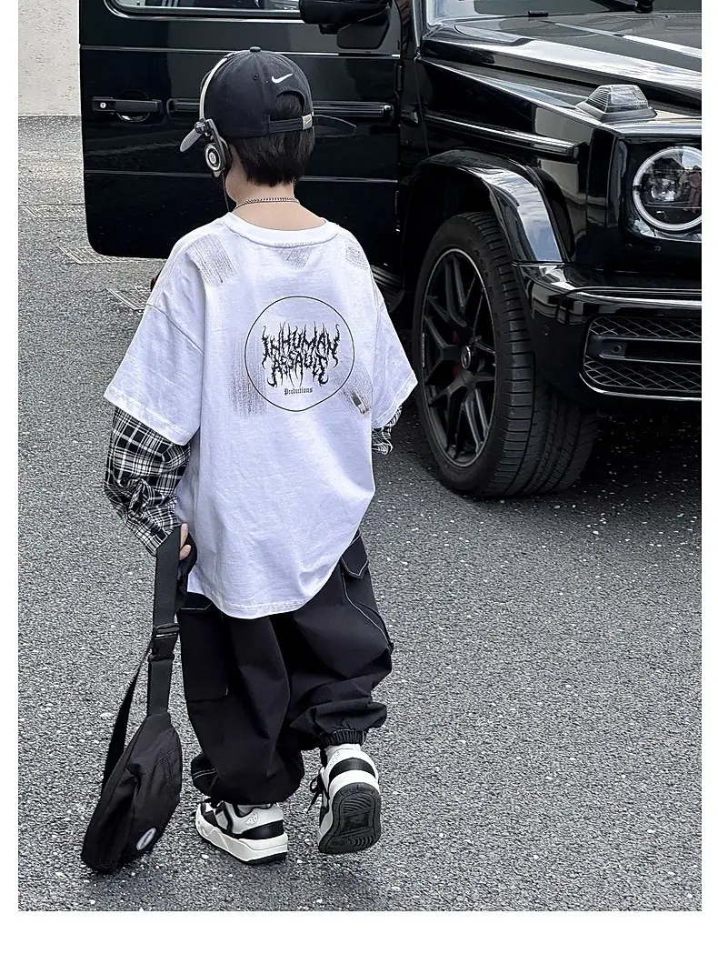 Kids White Hip-Hop T-Shirt Boys Spring Fall Cool Top — feature 8