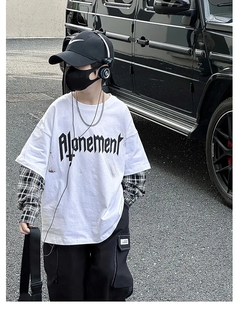Kids White Hip-Hop T-Shirt Boys Spring Fall Cool Top — feature 9