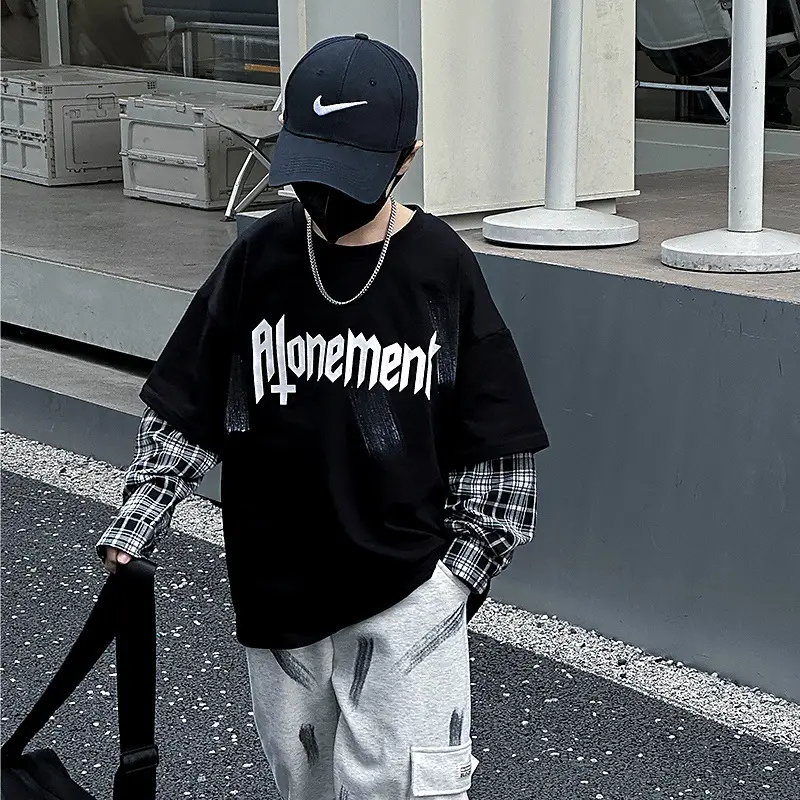 Kids White Hip-Hop T-Shirt Boys Spring Fall Cool Top