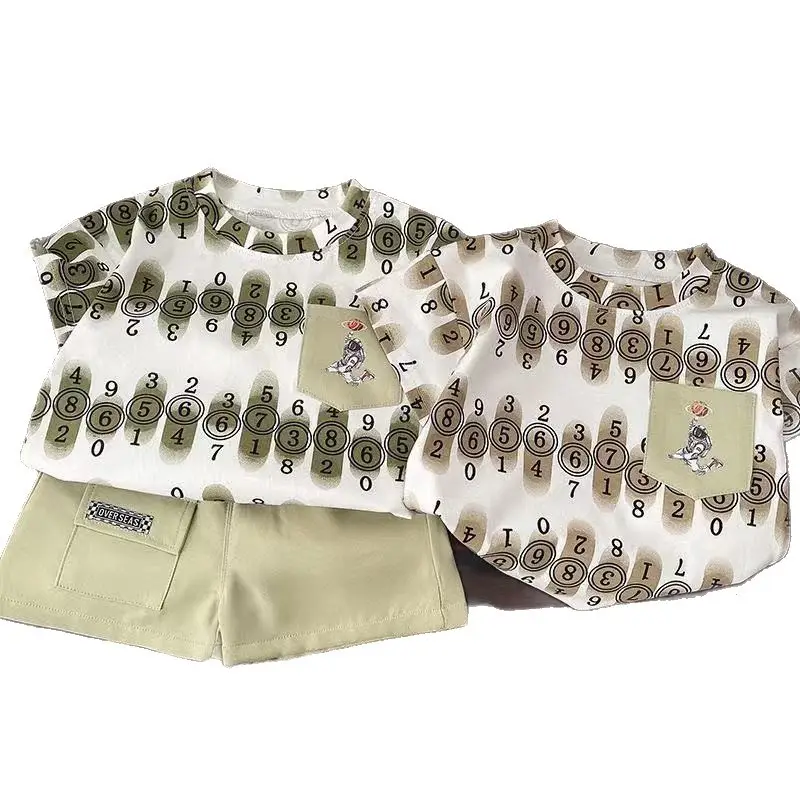 Boys 2025 Printed T-Shirt Suit White Green Short Sleeve - Image 7