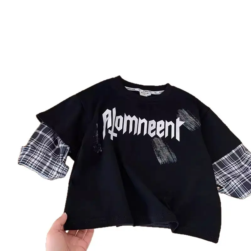 Boys Plaid T-Shirt Romneet Medium Large Black - Image 7