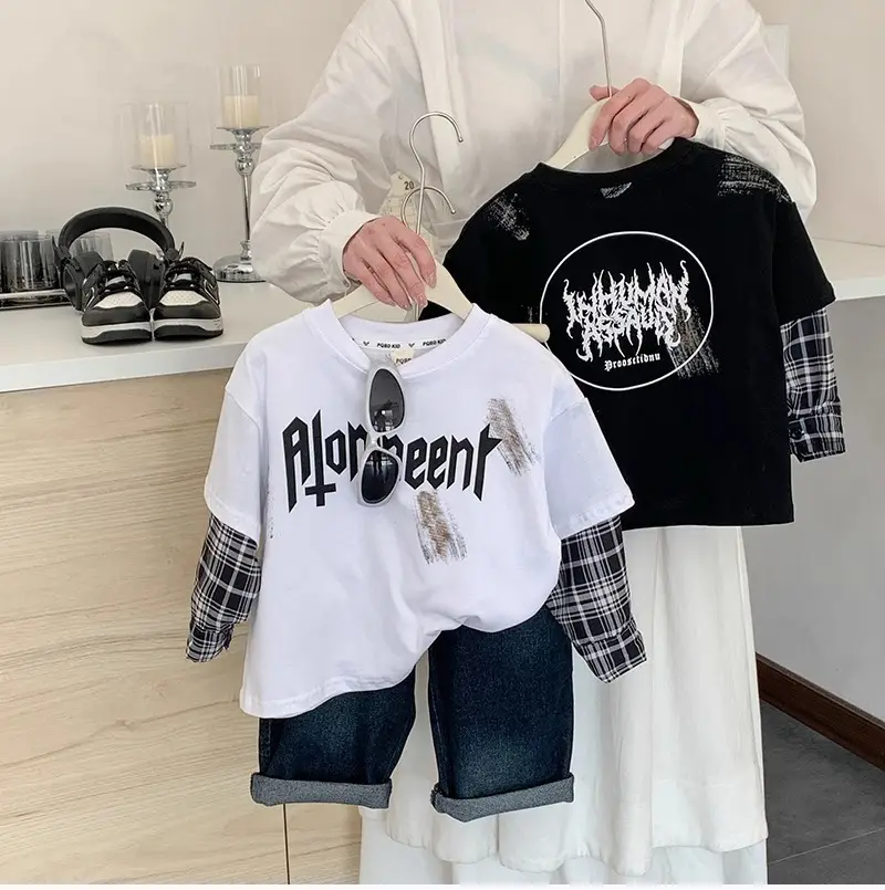 Boys Plaid T-Shirt Romneet Medium Large Black — feature 1