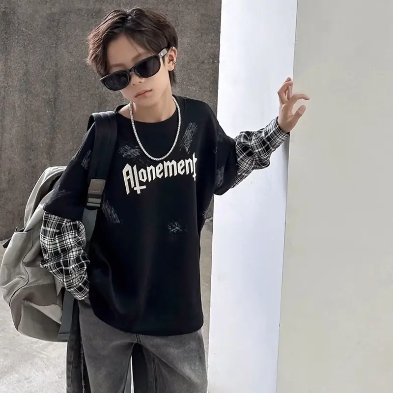 Boys Plaid T-Shirt Romneet Medium Large Black — feature 13