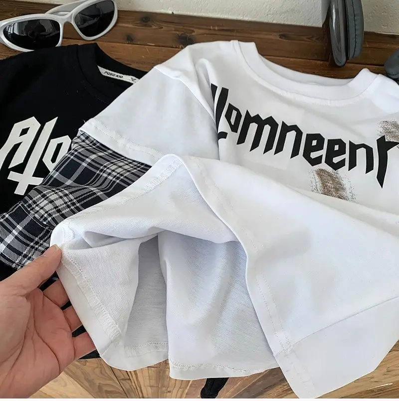 Boys Plaid T-Shirt Romneet Medium Large Black — feature 4