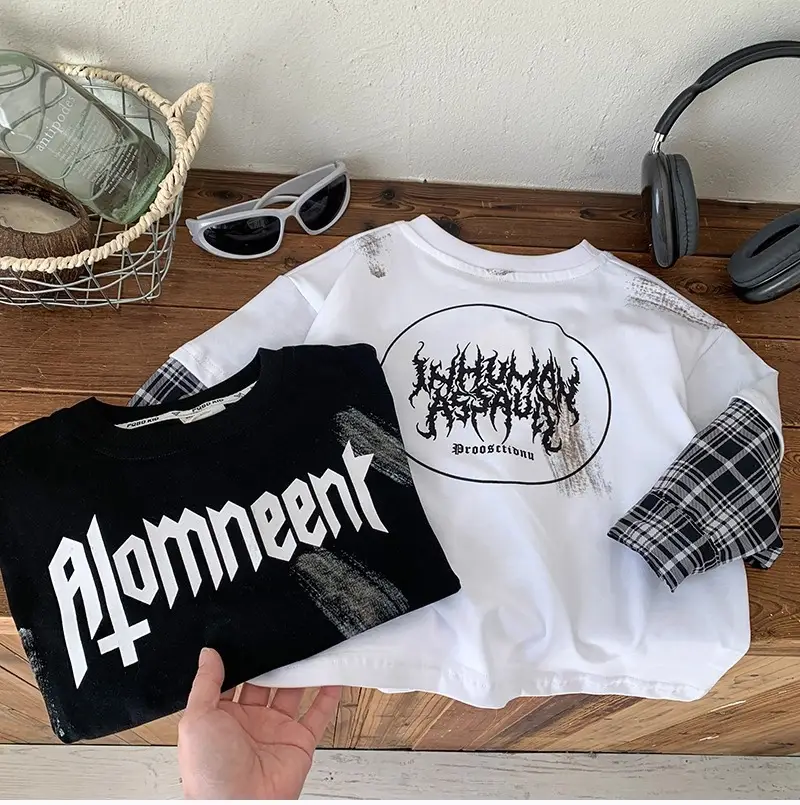 Boys Plaid T-Shirt Romneet Medium Large Black — feature 6
