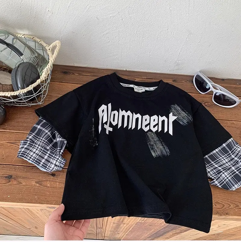 Boys Plaid T-Shirt Romneet Medium Large Black — feature 9