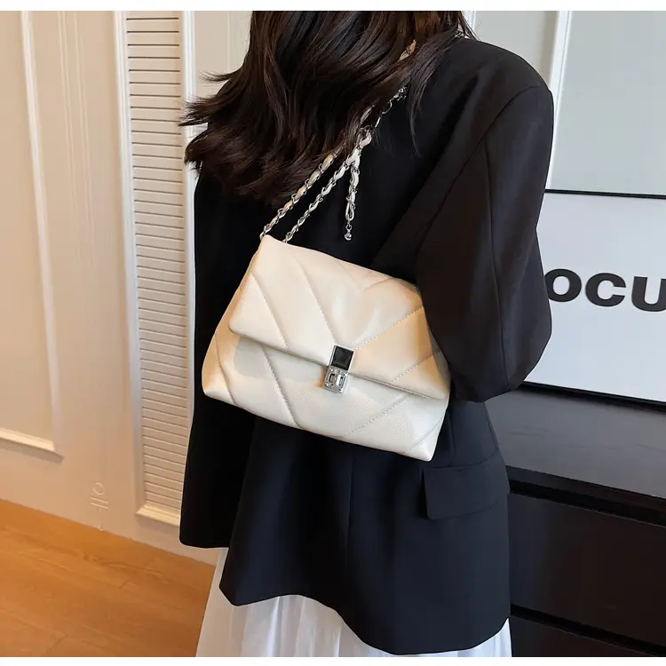 White Quilted Chain Commuter Bag for Women — feature 10