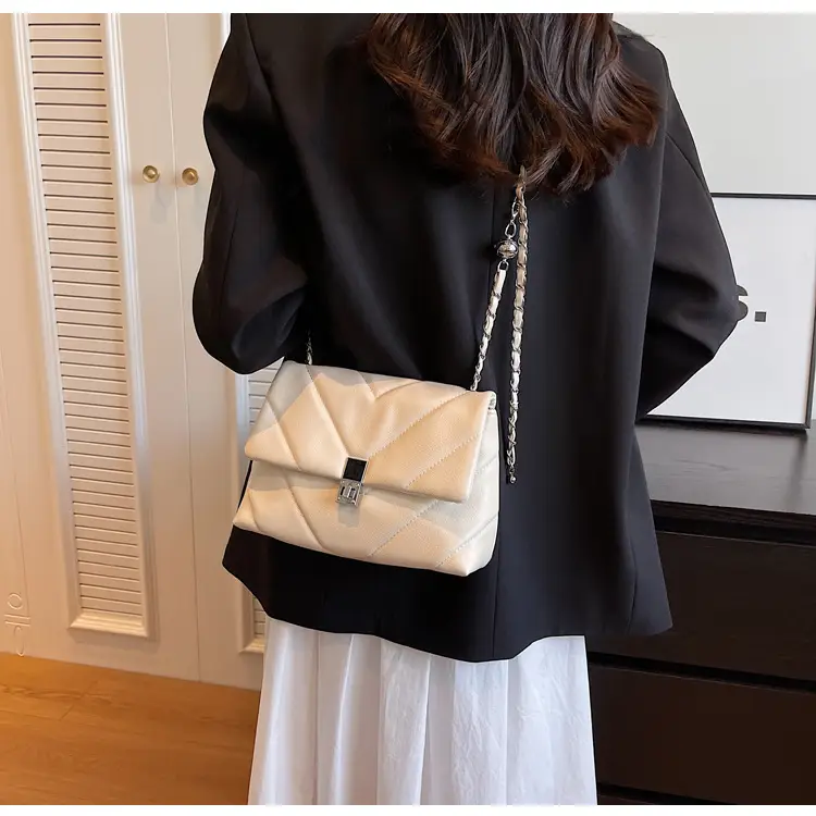 White Quilted Chain Commuter Bag for Women — feature 12
