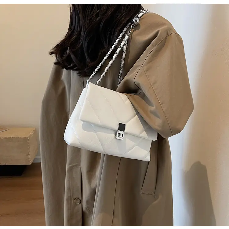 White Quilted Chain Commuter Bag for Women — feature 14