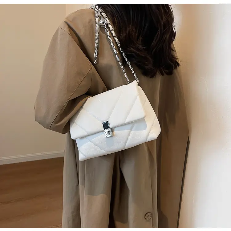White Quilted Chain Commuter Bag for Women — feature 15