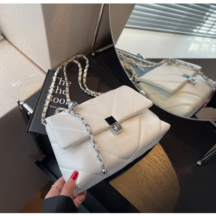 White Quilted Chain Commuter Bag for Women — feature 25