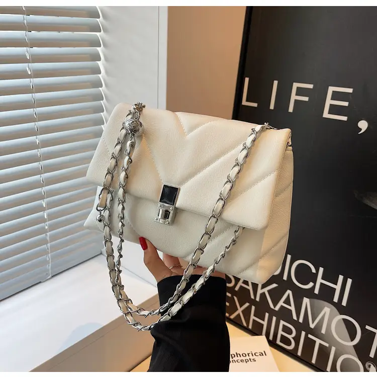 White Quilted Chain Commuter Bag for Women — feature 26