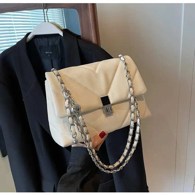 White Quilted Chain Commuter Bag for Women — feature 27