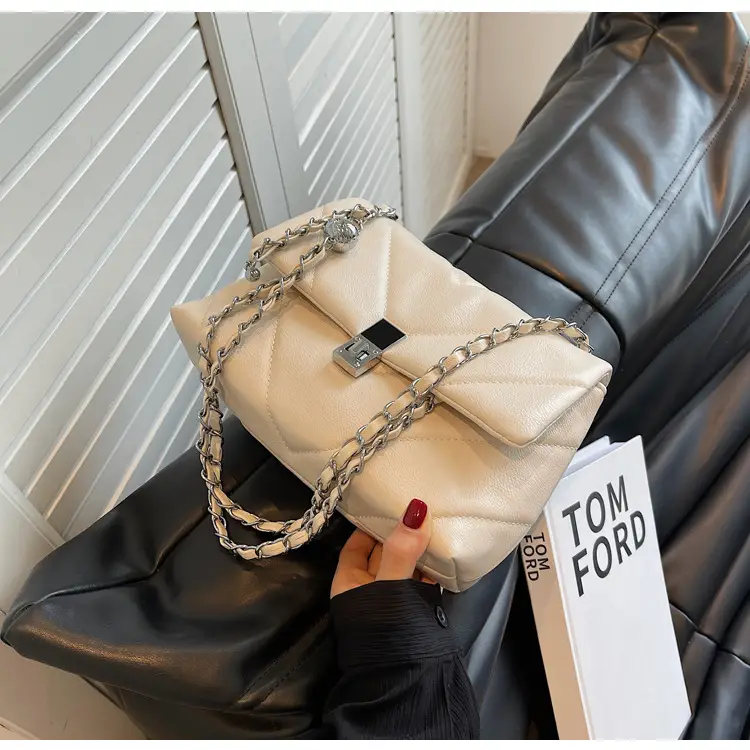 White Quilted Chain Commuter Bag for Women — feature 28