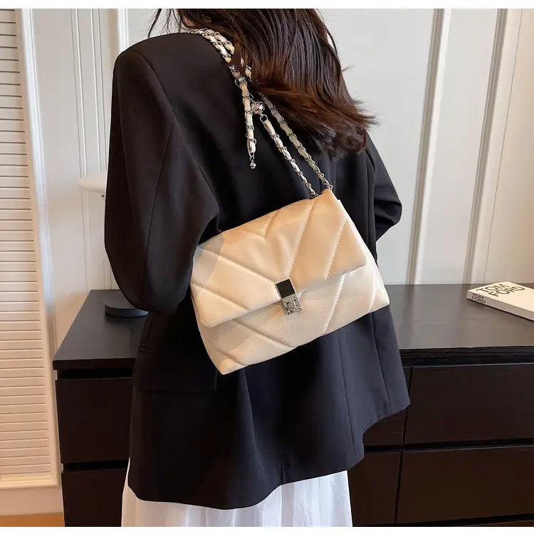 White Quilted Chain Commuter Bag for Women — feature 9