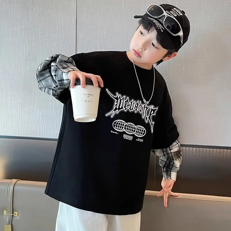 Boys Long Sleeve T-Shirt Grey Hip Hop Print - Image 7