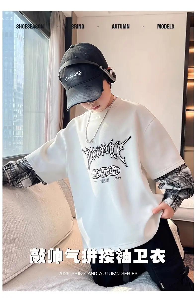 Boys Long Sleeve T-Shirt Grey Hip Hop Print — feature 1