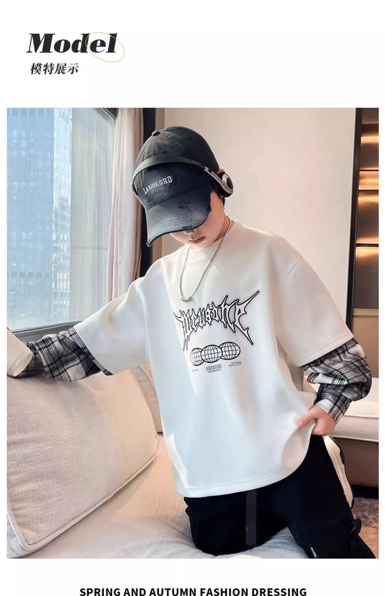 Boys Long Sleeve T-Shirt Grey Hip Hop Print — feature 5