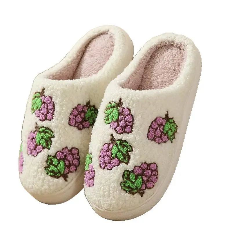 Cross-Border Embroidered Cotton Slippers for Women with Floral Designs, Autumn and Winter Fleece-Lined Warm Slippers for Couples, Dormitory Plush Slippers for Men, Wholesale