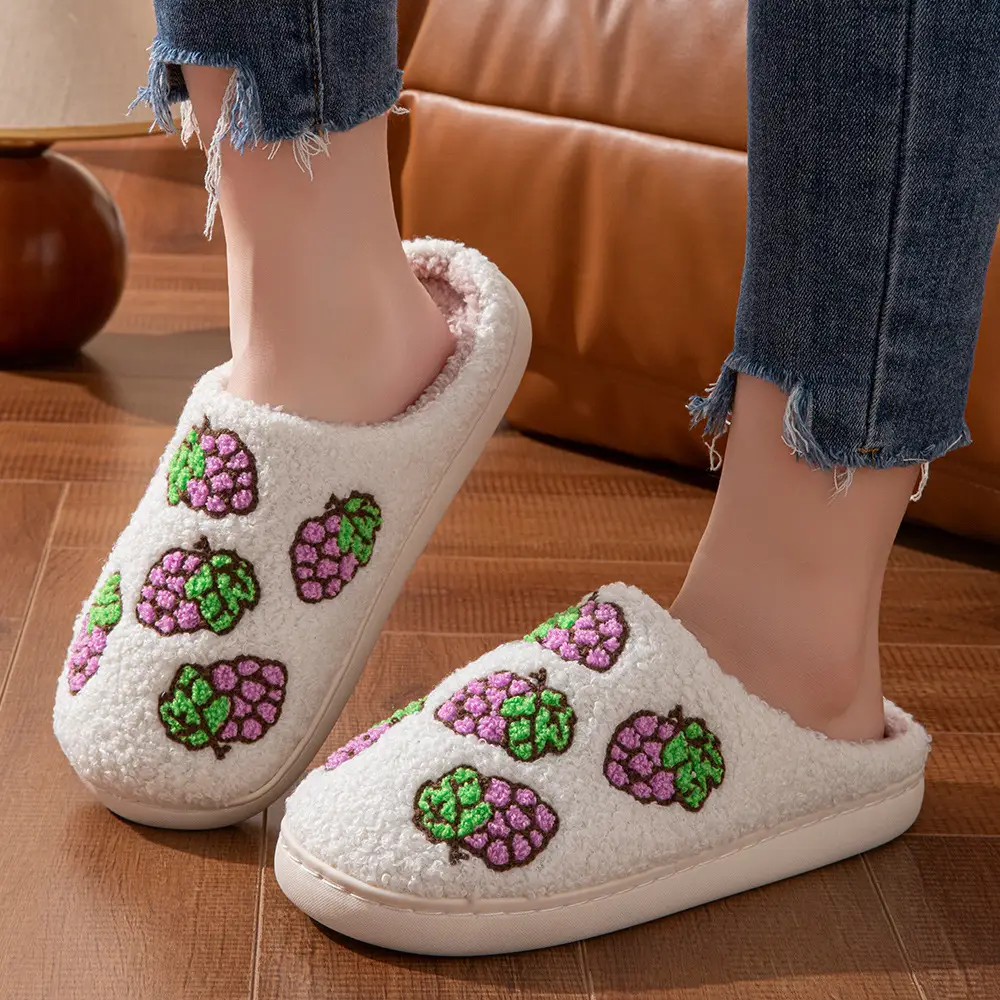 Cross-Border Embroidered Cotton Slippers for Women with Floral Designs, Autumn and Winter Fleece-Lined Warm Slippers for Couples, Dormitory Plush Slippers for Men, Wholesale — feature 7