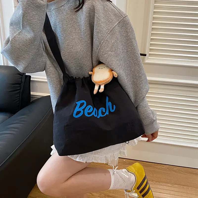 Women's Yellow Printed Tote Bag with Cute Doll