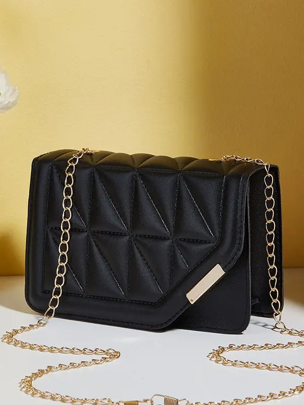 Black Embossed Chain Shoulder Bag for Women - Image 5