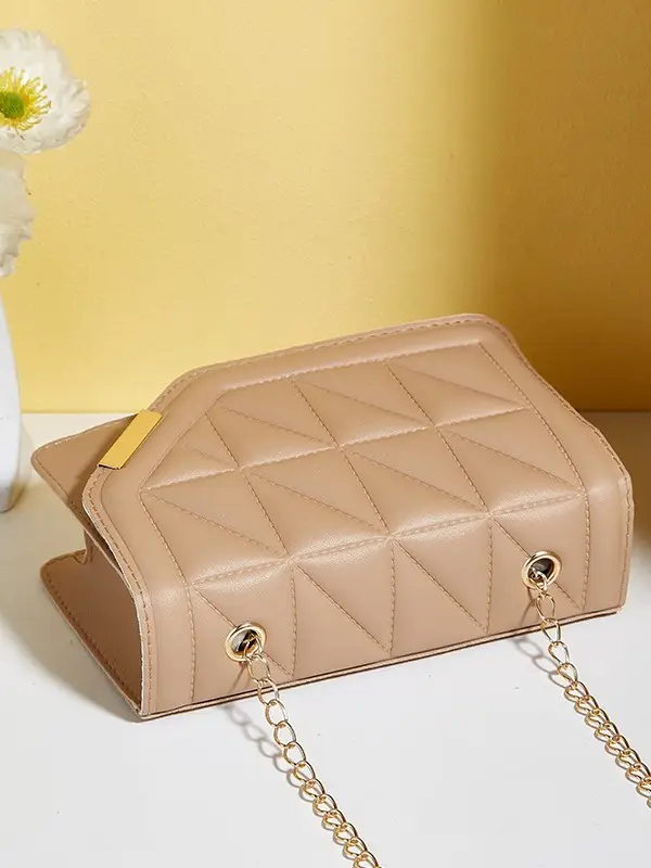 Black Embossed Chain Shoulder Bag for Women - Image 9