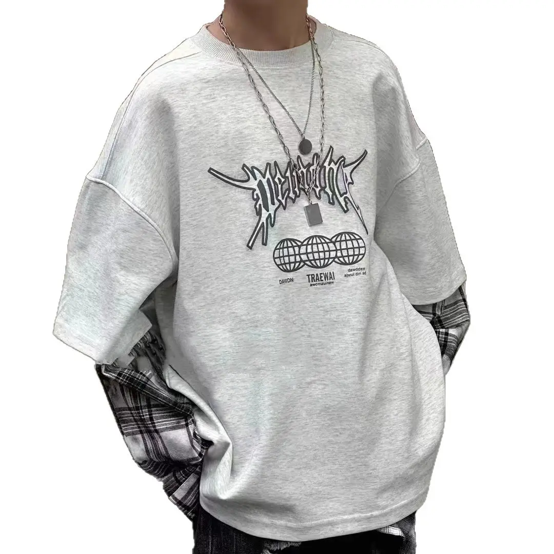Boys Fake Two-Piece T-Shirts Grey Hip Hop Design