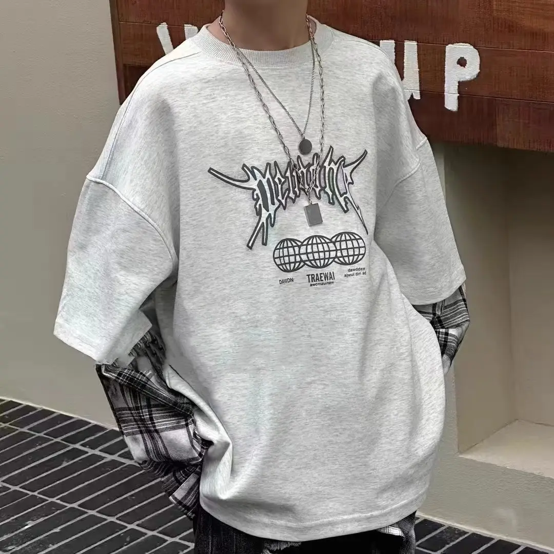 Boys Fake Two-Piece T-Shirts Grey Hip Hop Design — feature 14