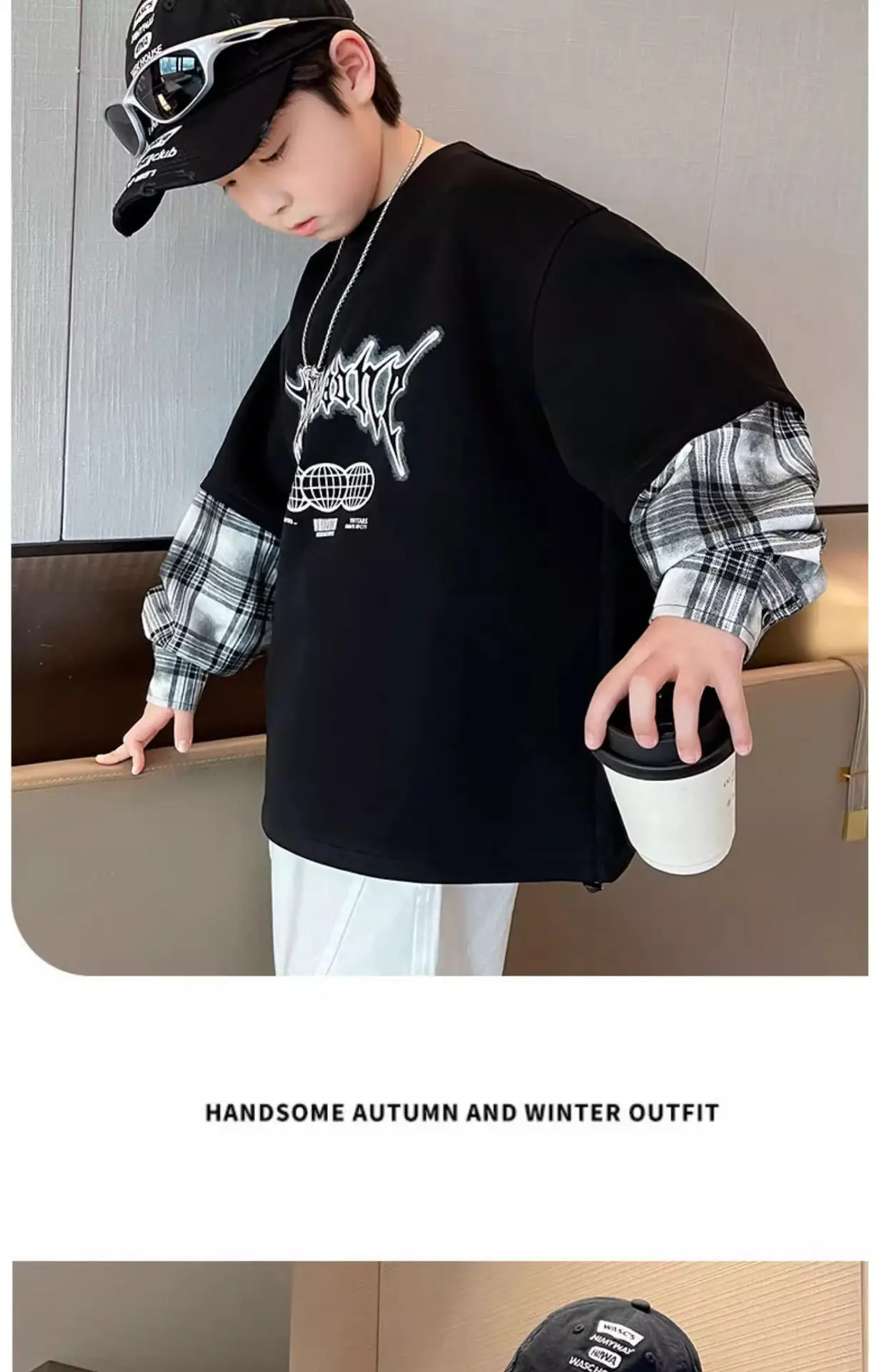 Boys Fake Two-Piece T-Shirts Grey Hip Hop Design — feature 20