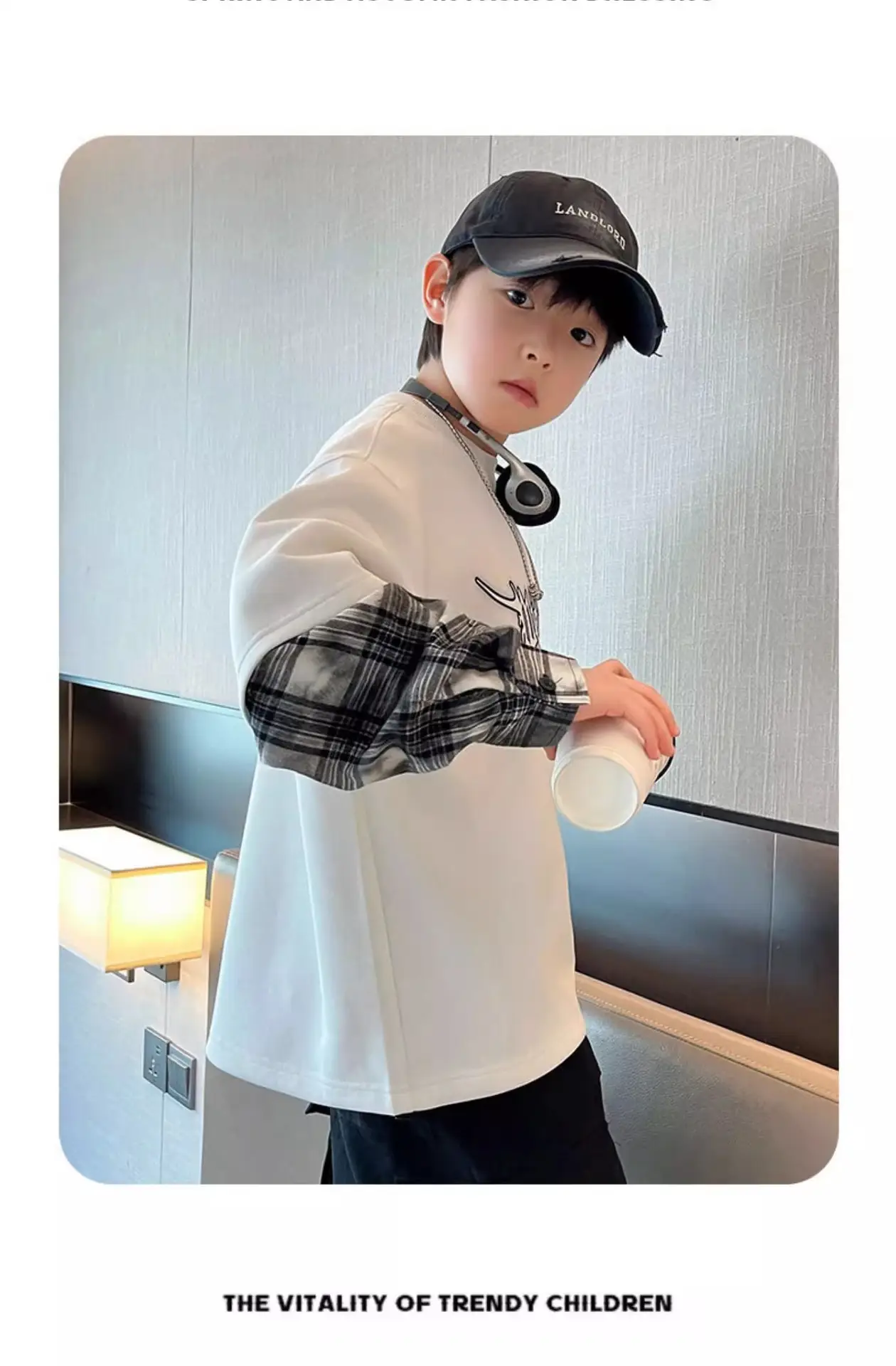 Boys Fake Two-Piece T-Shirts Grey Hip Hop Design — feature 6