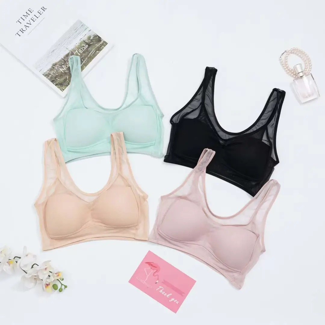 New Style Nude Mesh Vest, Breathable, Wire-Free, Push-Up, Breast-Retracting, Breathable Hole Molded Cup, Big Breasts, Small Bra for Women