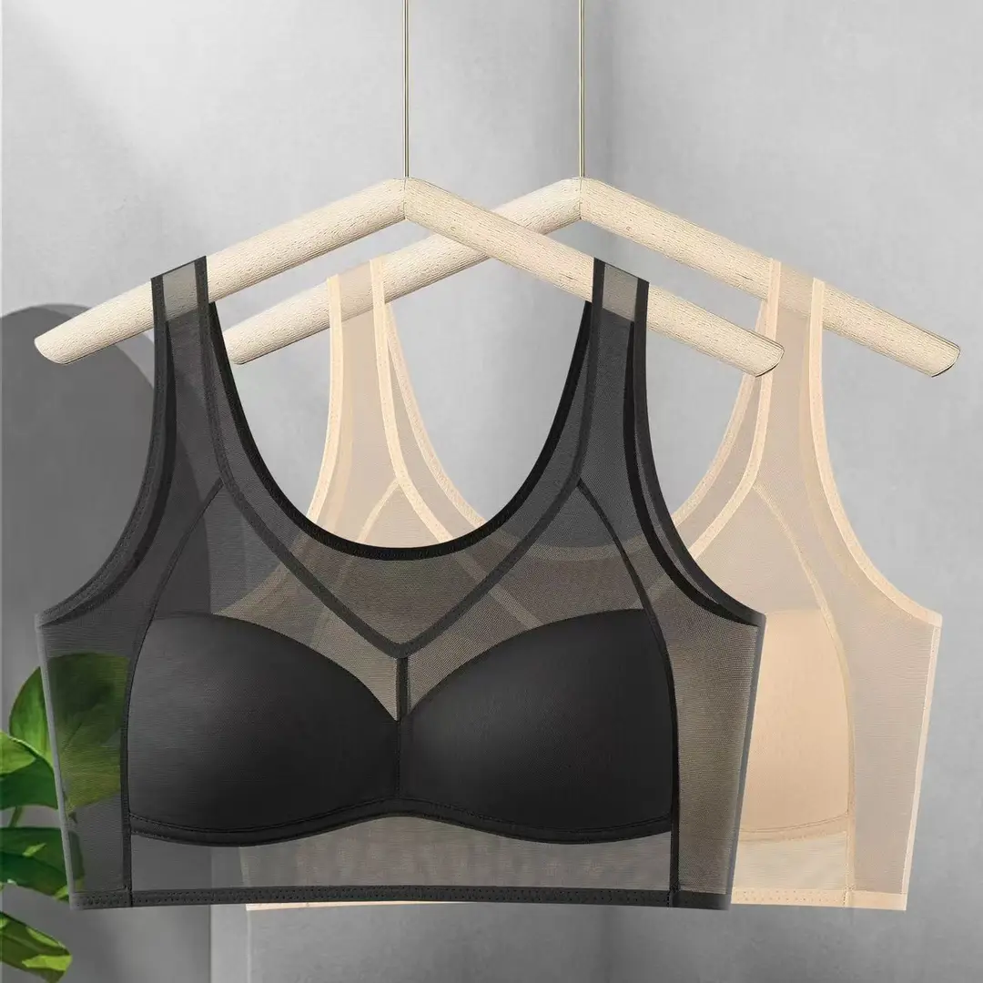 New Style Nude Mesh Vest, Breathable, Wire-Free, Push-Up, Breast-Retracting, Breathable Hole Molded Cup, Big Breasts, Small Bra for Women — feature 2