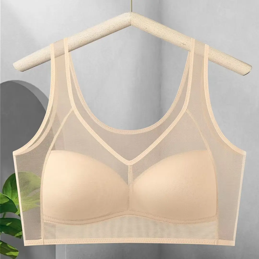 New Style Nude Mesh Vest, Breathable, Wire-Free, Push-Up, Breast-Retracting, Breathable Hole Molded Cup, Big Breasts, Small Bra for Women — feature 6
