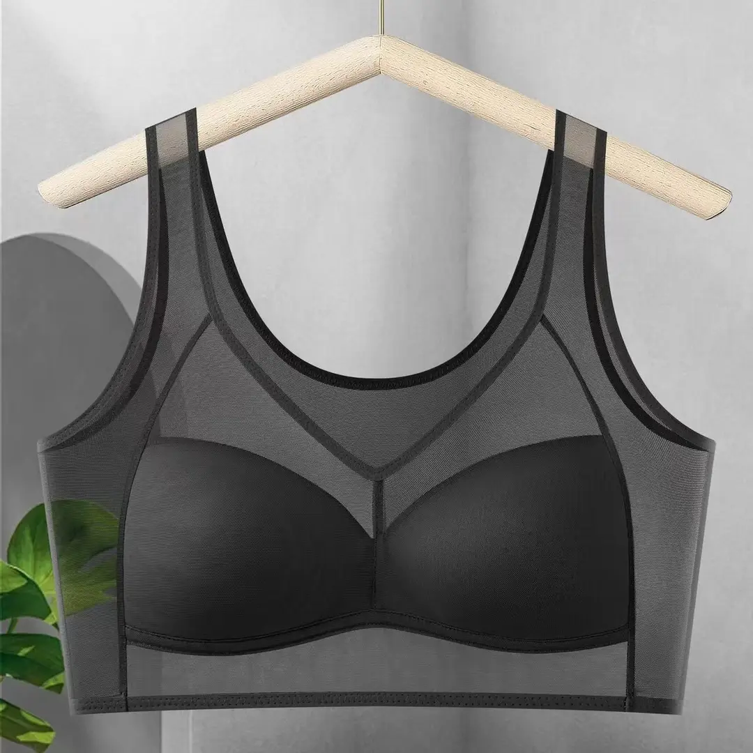 New Style Nude Mesh Vest, Breathable, Wire-Free, Push-Up, Breast-Retracting, Breathable Hole Molded Cup, Big Breasts, Small Bra for Women — feature 7