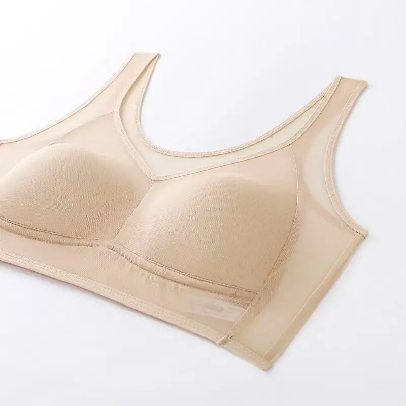 New Style Nude Mesh Vest, Breathable, Wire-Free, Push-Up, Breast-Retracting, Breathable Hole Molded Cup, Big Breasts, Small Bra for Women — feature 9