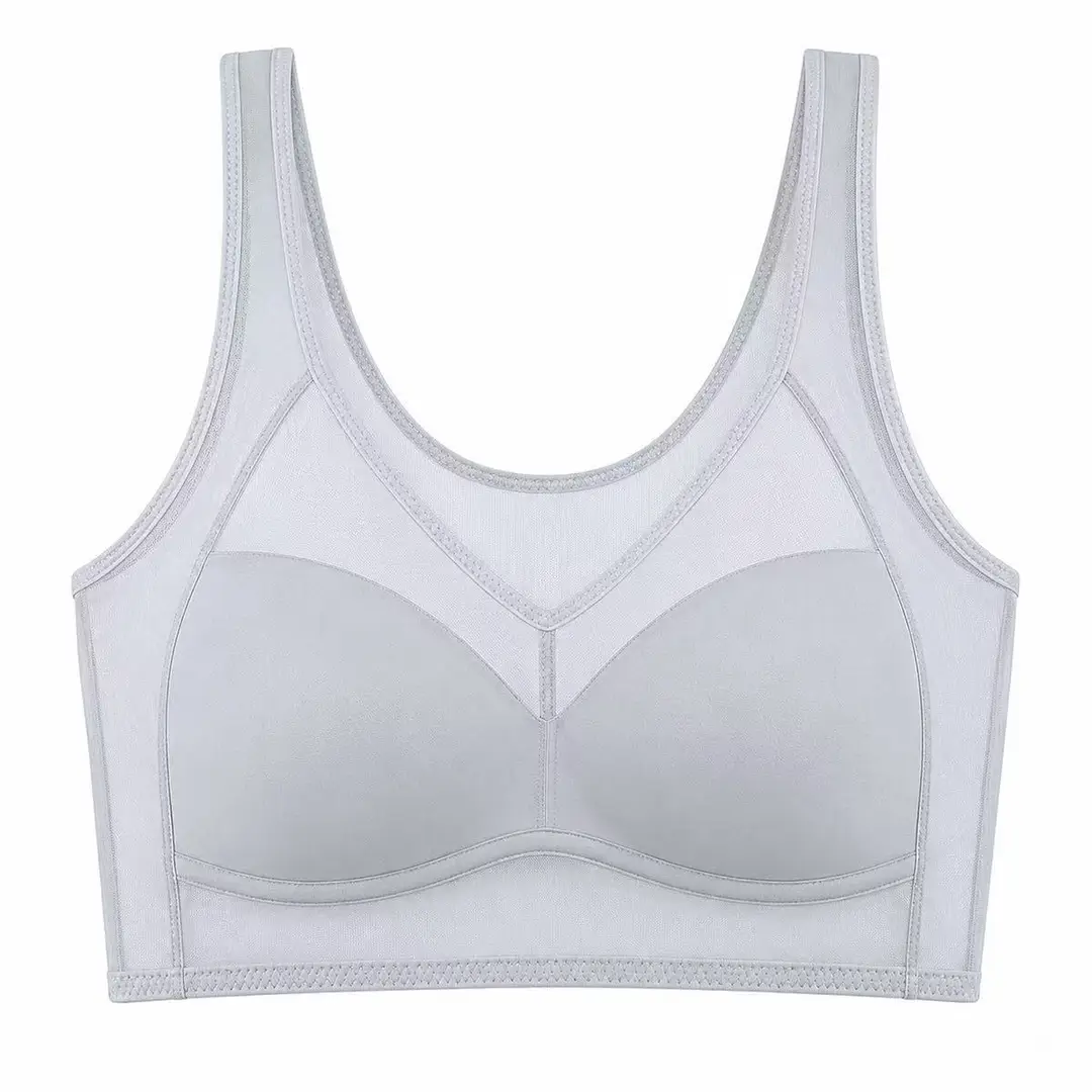 New Style Nude Mesh Vest, Breathable, Wire-Free, Push-Up, Breast-Retracting, Breathable Hole Molded Cup, Big Breasts, Small Bra for Women