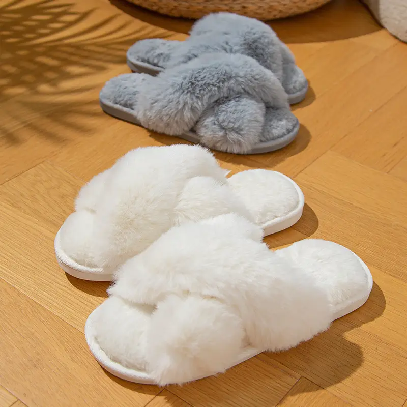 Winter Plush Cross-Strap Cotton Slippers European and American Non-Slip Indoor Soft-Soled Warm Furry Home Slippers for Women - Image 12